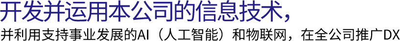 开发并运用本公司的信息技术，并利用支持事业发展的AI（人工智能）和物联网，在全公司推广DX