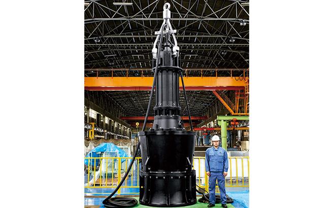日本国内最大级别口径的柱式轴流潜水泵中运用了S-FREE™橡胶绝缘电缆（照片提供方：鹤见制作所）