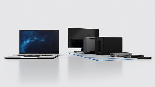 Thunderbolt™ケーブルは、あらゆる周辺機器との接続が可能(イメージ)(画像提供:Intel社)