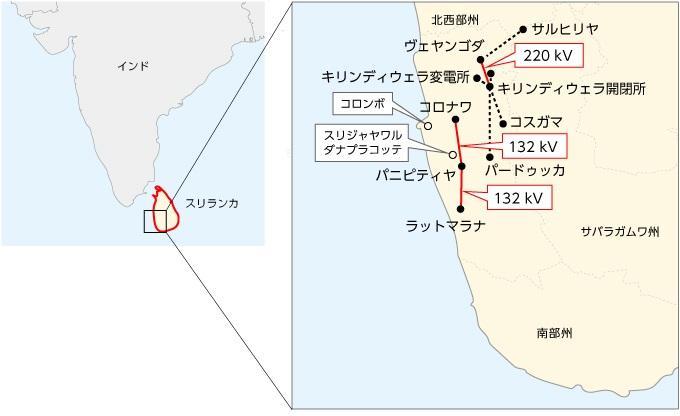 全国送配電網整備の全体路線と当社の低損失大容量電線が敷設されるルート(赤線)