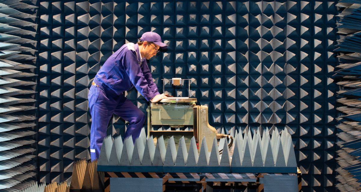 Inside an anechoic chamber shielded from all external signals 