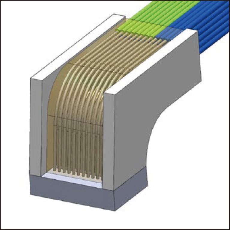 Two-Dimensional Optical Fiber Array with 90-Degree Bend for Next-Generation Datacenter Switches