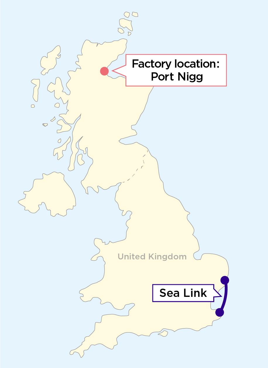Sea Link route and factory location