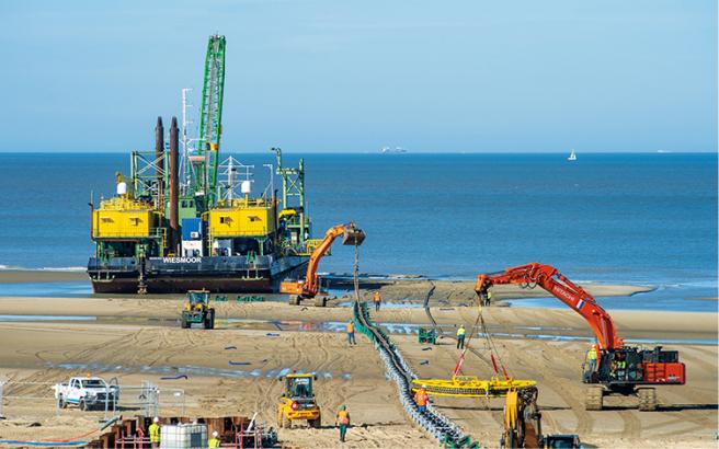 Cable laying on the Belgium beach side