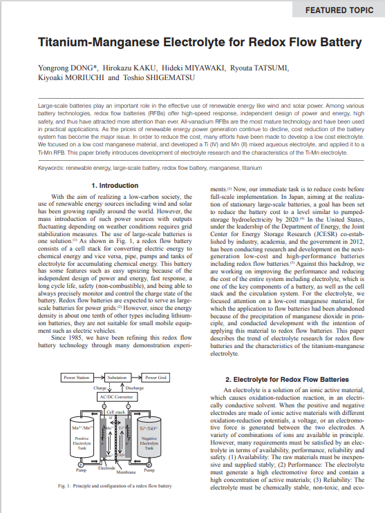 Titanium-Manganese Electrolyte for Redox Flow Battery