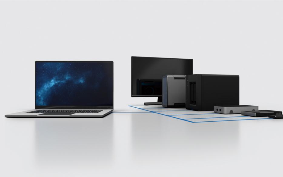 Thunderbolt™ cables can be connected to many kinds of peripheral devices. (Image courtesy of Intel.)