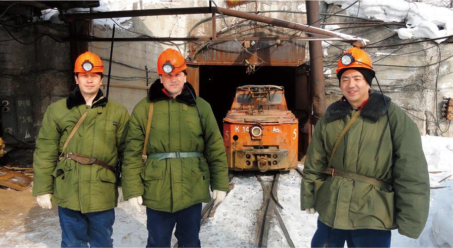 Visits to tungsten mines are an important part of the team’s work (Okamori is on the right)