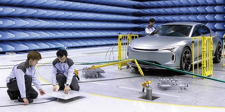 EMC experiments in an EMC test chamber
