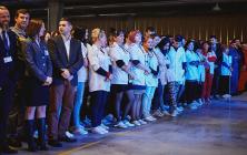 Employees of S.R.L. SE Bordnetze at the opening ceremony